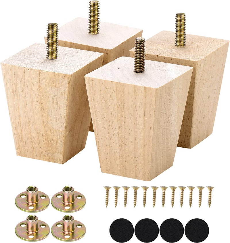 Michanco 3 Inch Unfinished Wood Furniture Legs Set of 4 DIY Square Tapared Wood Furniture Feet for Couch Sofa - Image 1